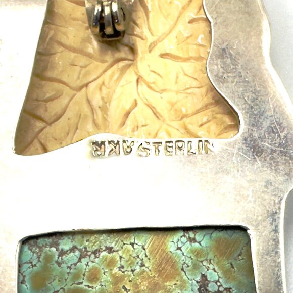 Vintage Amy Kahn Russell Carved Frog Brooch-Pendant Combo w/Turquoise & Glass - Picture 8 of 15